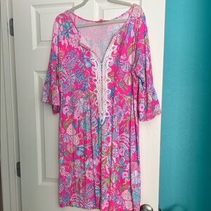 Lilly Pulitzer Vibrant Pink and Blue Long Sleeve Dress